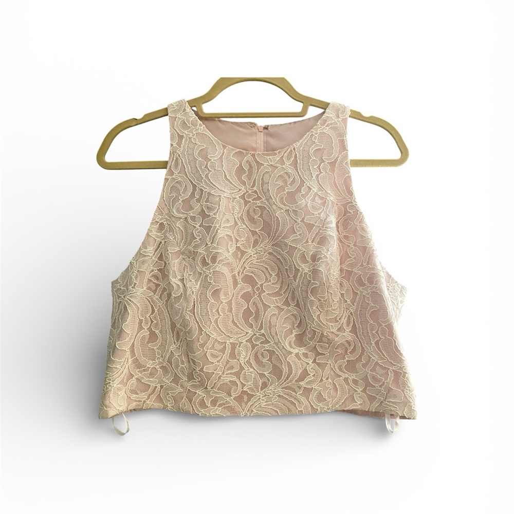 NWT Dessy Collection Blush Pink Ivory Lace Sleeveless Crop Bridesmaid Top Sz 16